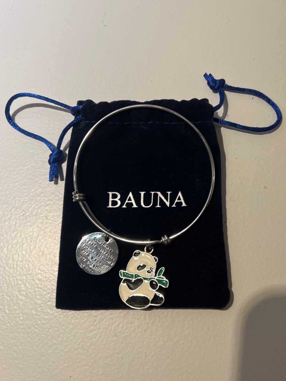 Panda Charm Bangle Bracelet - Silver Tone